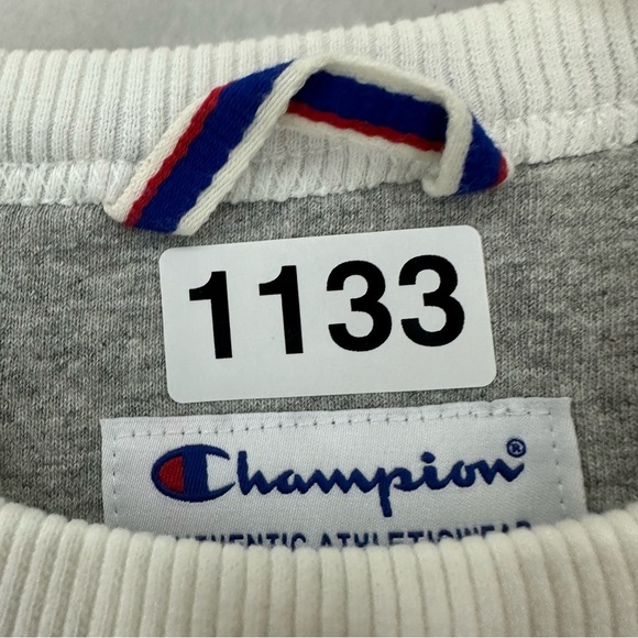 Champion Logo Front Back Crewneck Sweatshirt Men’s Medium White - Picture 13 of 13